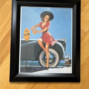 Vintage Pin Up Style Framed Art with Black Frame - excellent condition